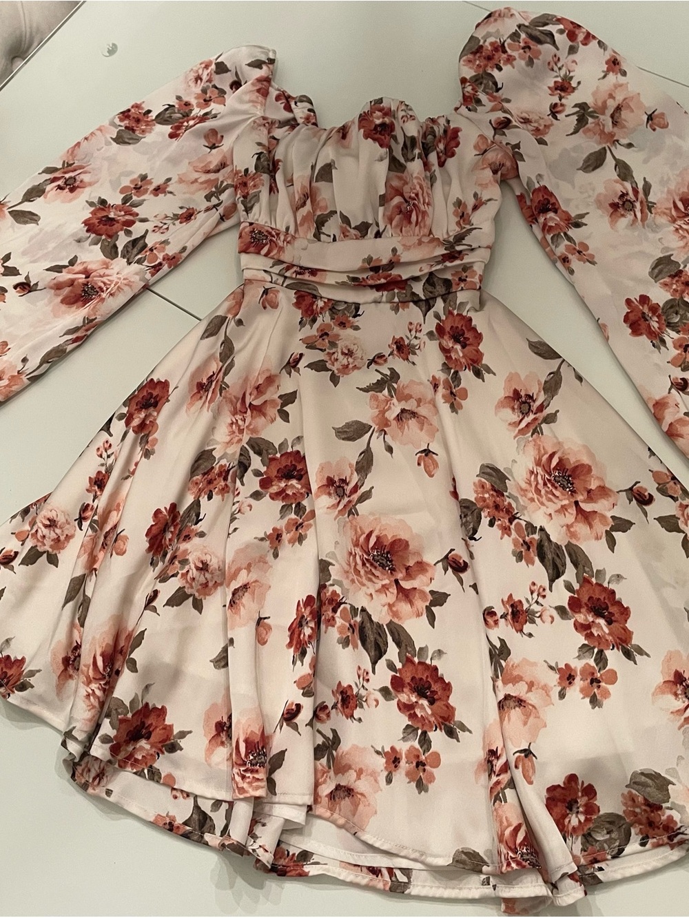 Lovely Day Floral Mini Dress in Blush Pink and Rust